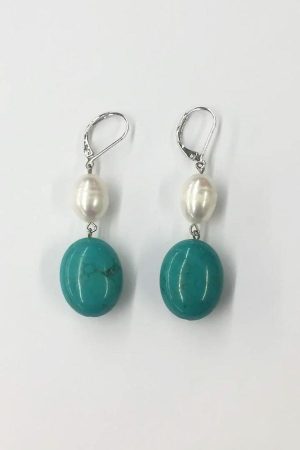 Freshwater Pearl and Turquoise  Earrings