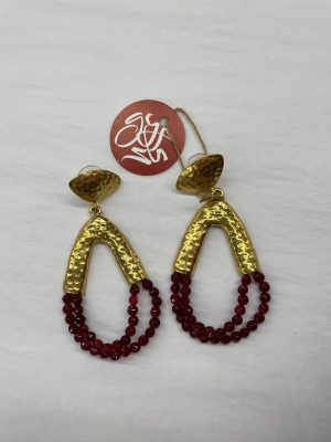 Red Jade and Gold Loop Earrings