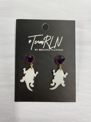 TCU Purple & White Horned Frog Earring