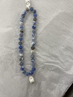 Chalcedony with Wild Pearl Drop Necklace