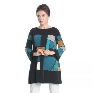 Plus Size Colorblock Soft Knit Tunic in Teal/Multi