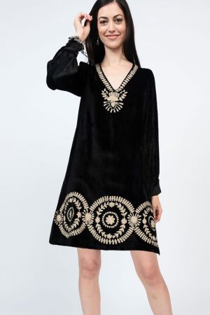 Black Velvet Dress with Cream Embroidery by Ivy Jane/Uncle Frank