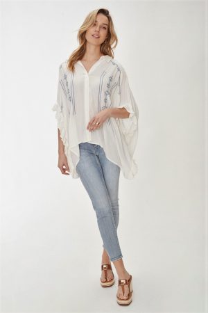 Embroidered Poncho Blouse