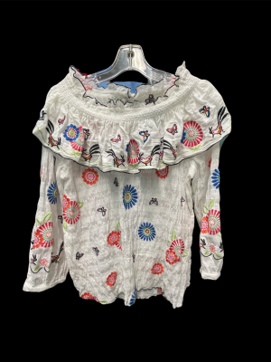 Embroidered Shirred Neck Peasant Top