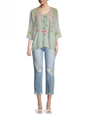 Gia Blouse in Sage Green by Johnny Was