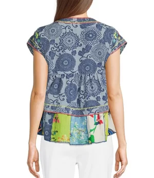 Embroidered Tunic with Mixed Print Hem