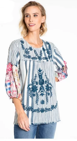 Striped Fringed Embroidered Tunic by John Mark