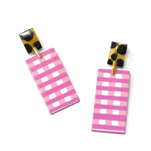 Pink Gingham Statement Earrings