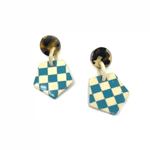 Small Checkered Anchor Earrings