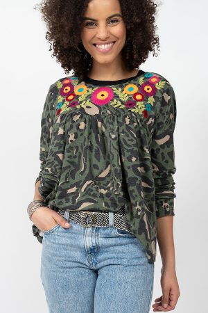 Leopard Embroidered Knit Top