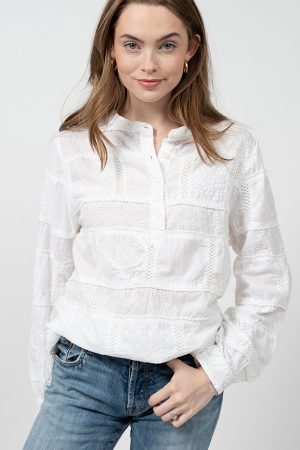 Patched Eyelet Top