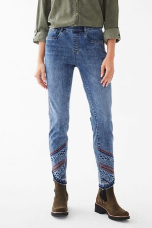 Pull-On Slim Embroidered Ankle Jeans